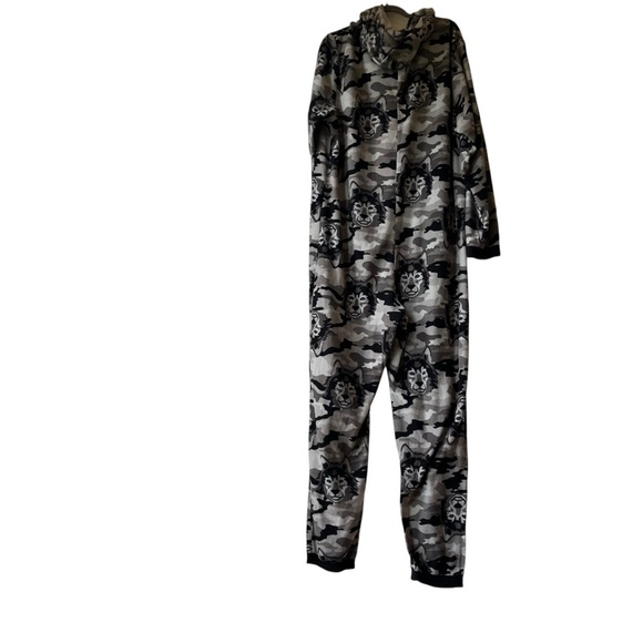 Mountain Ridge Grey Camo Wolf Fleece Onesie Pajama Hooded Jumpsuit Men’s Large - Picture 11 of 12